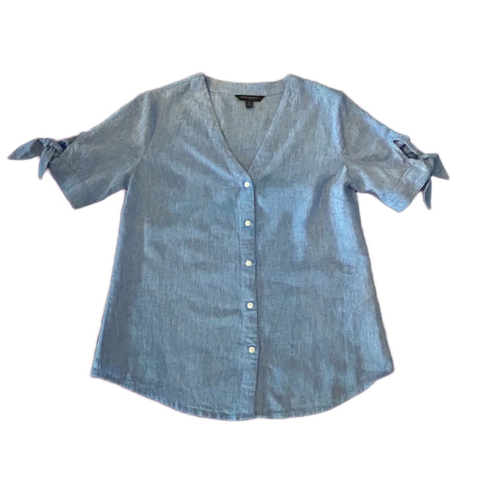 EUC Banana Republic Women's XS Blue Linen Short Sleeve Top